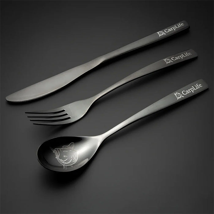 CarpLife Black Etched Stainless Steel Cutlery Set