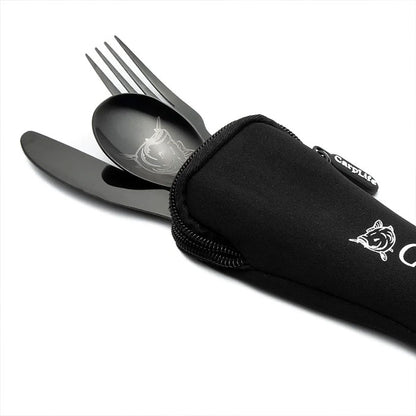 CarpLife Black Etched Stainless Steel Cutlery Set